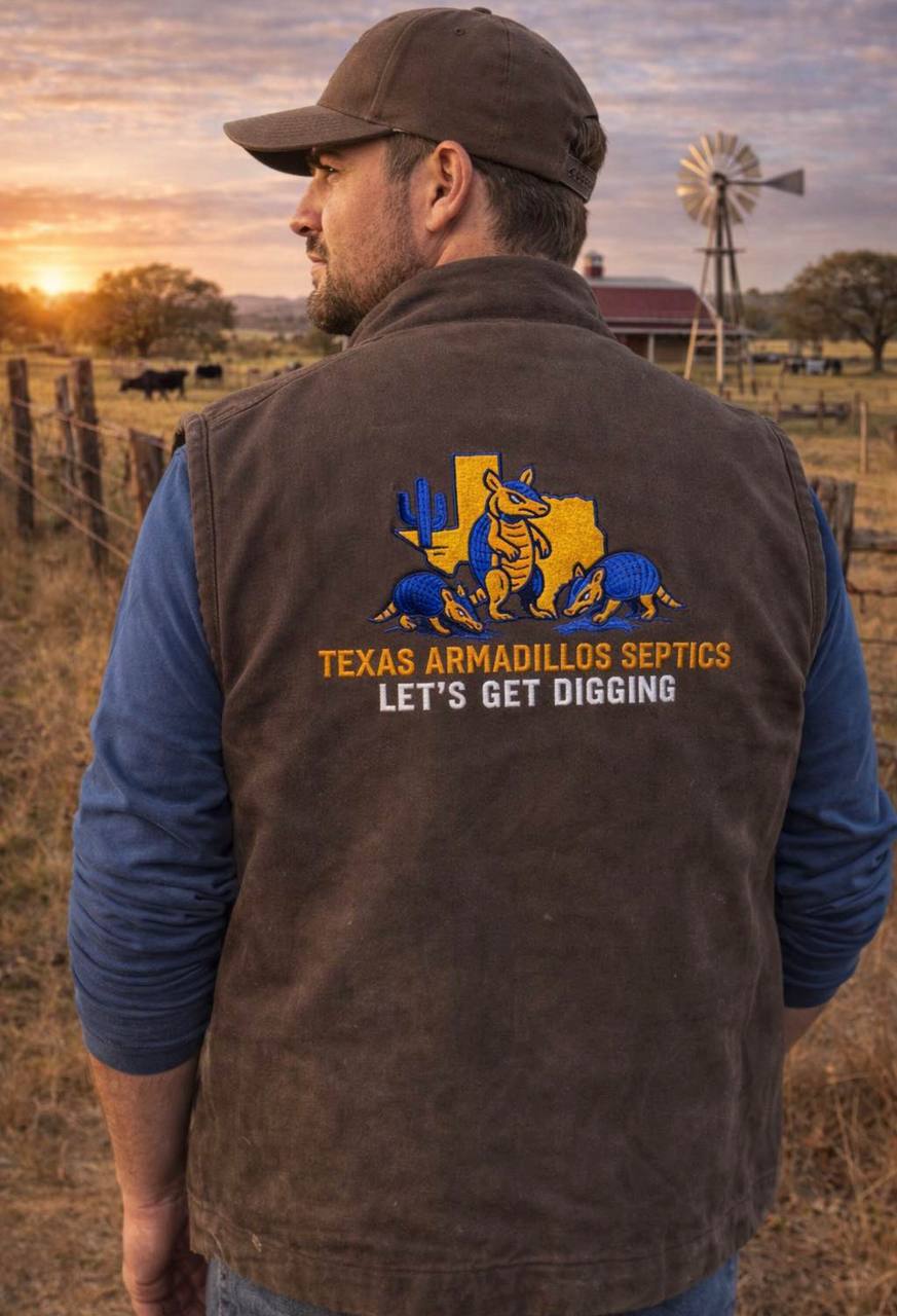 Texas Armadillos Septics custom embroidered vest by K Creating Crafts