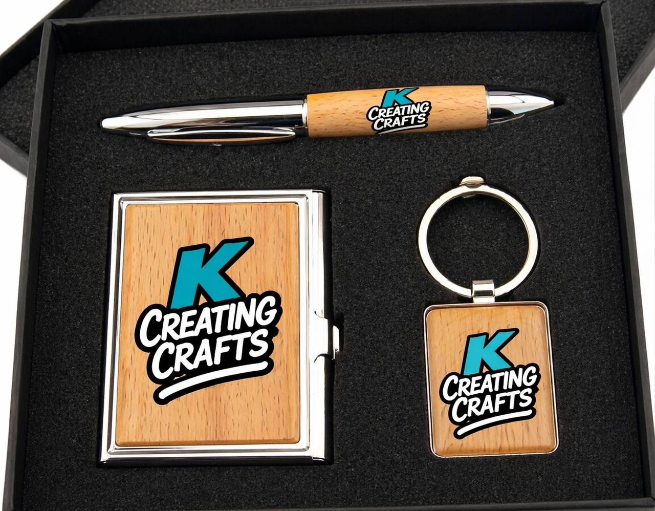 Custom engraved gift set — pen, keychain and card holder by K Creating Crafts